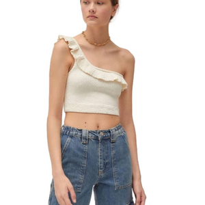 Urban Outfitters White Molly One Shoulder Ruffle Cropped Top